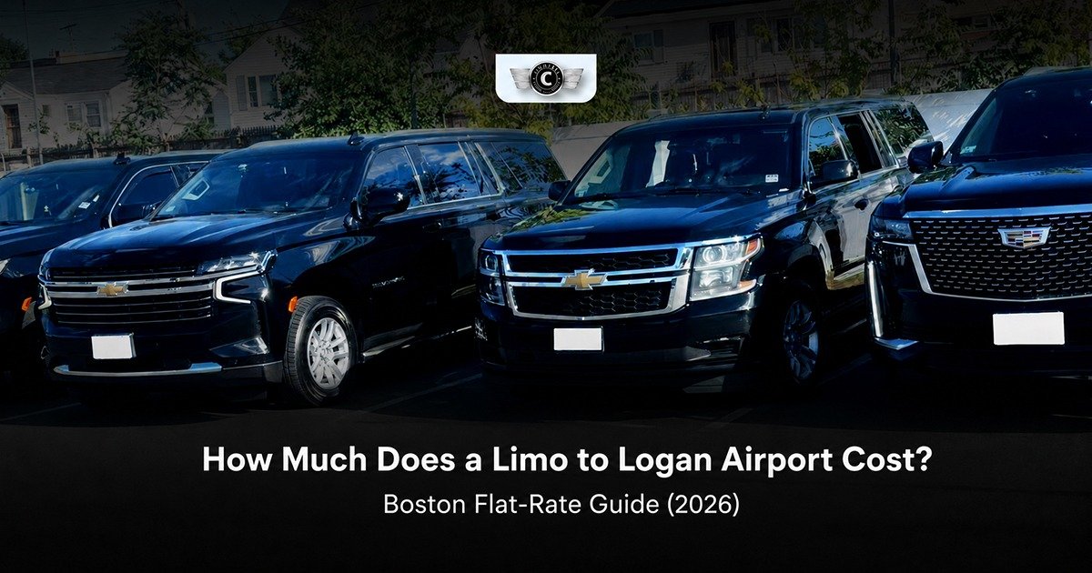 Executive black sedan for Logan Airport car service transfers in Boston